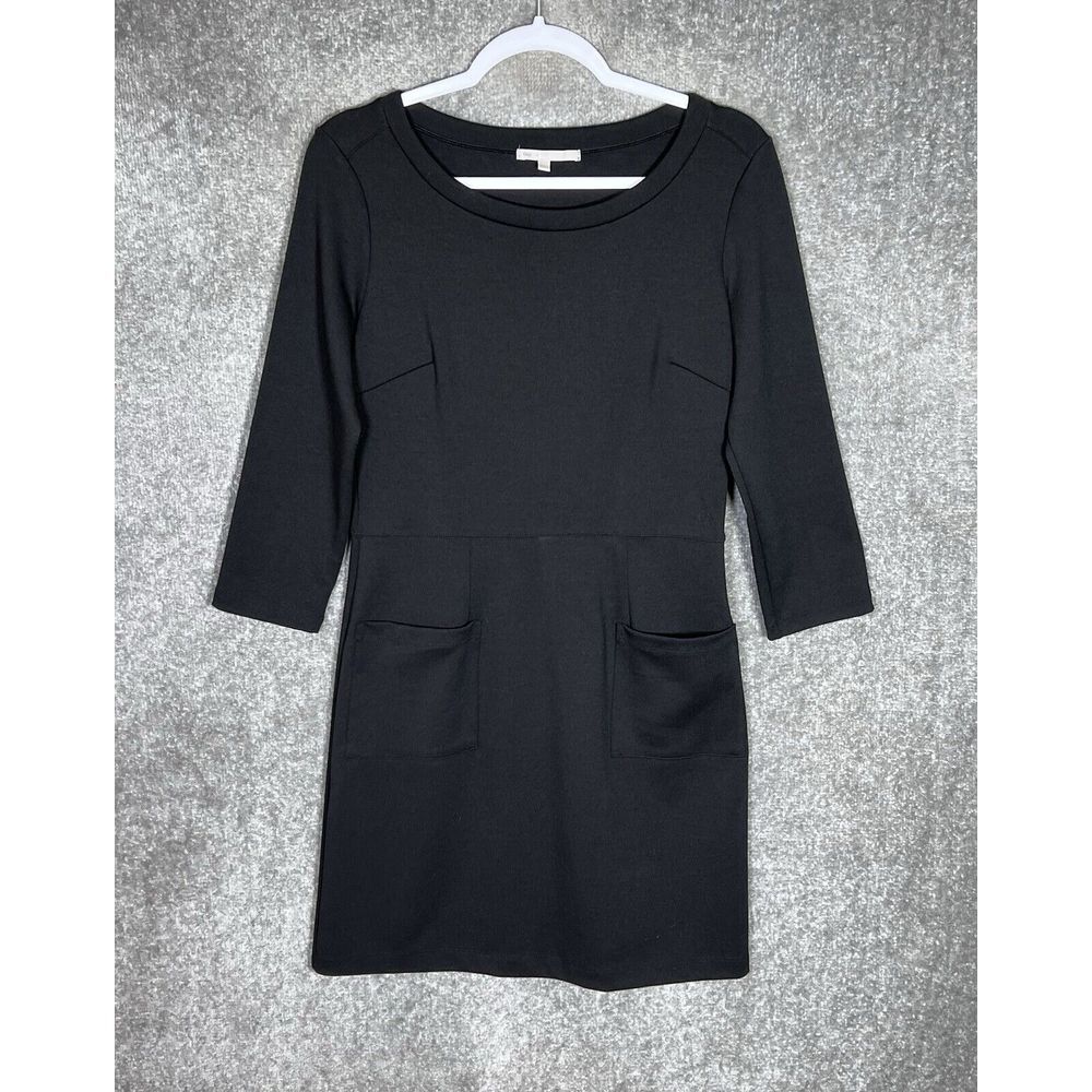 Gap Ponte Knit Dress Womens Size Small Black Stretch Pockets 3/4 Sleeve